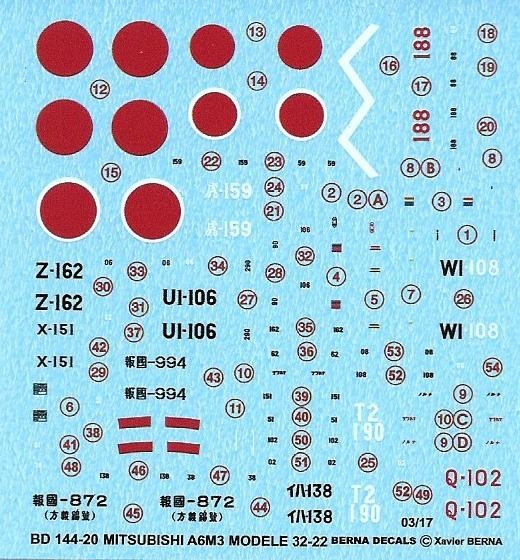 Accessoires - Décal Mitsubishi ZERO A6M3 Modèle 22-32: 2 Kokutai (Q-10