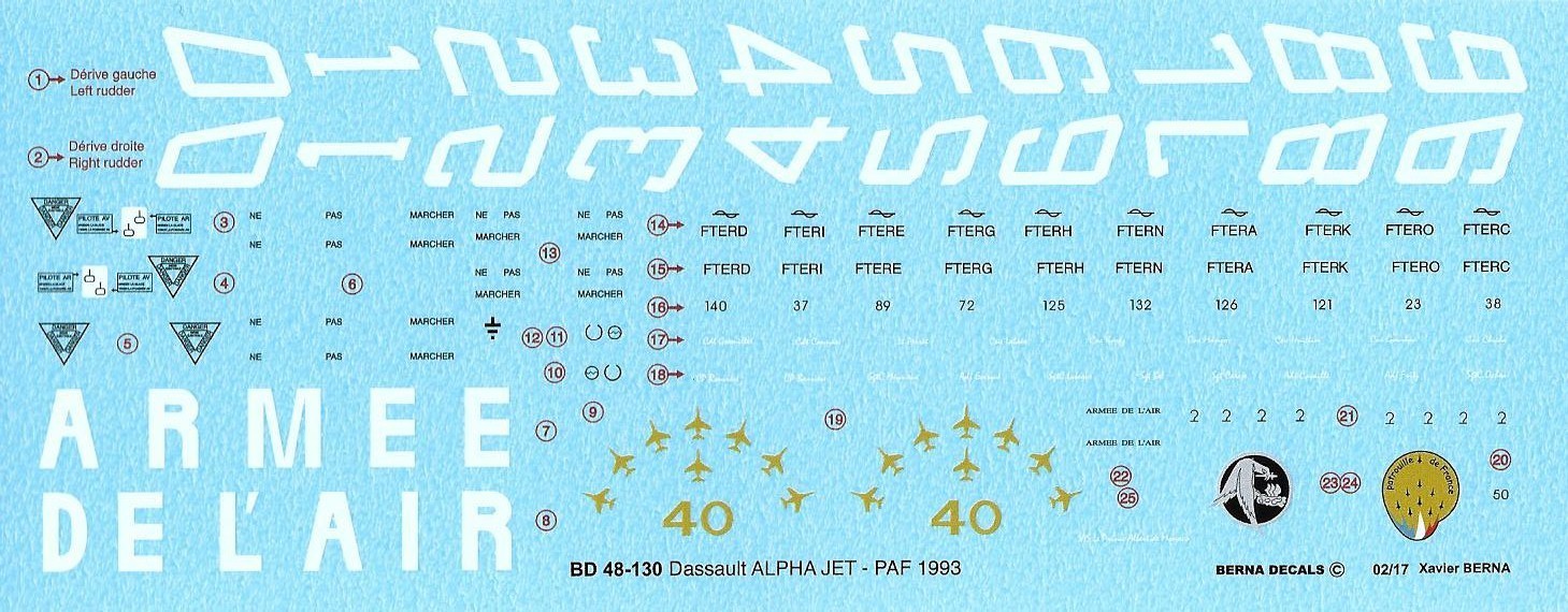 Accessoires - Décal Dassault Alpha Jet Patrouille de France 1993 - 40è