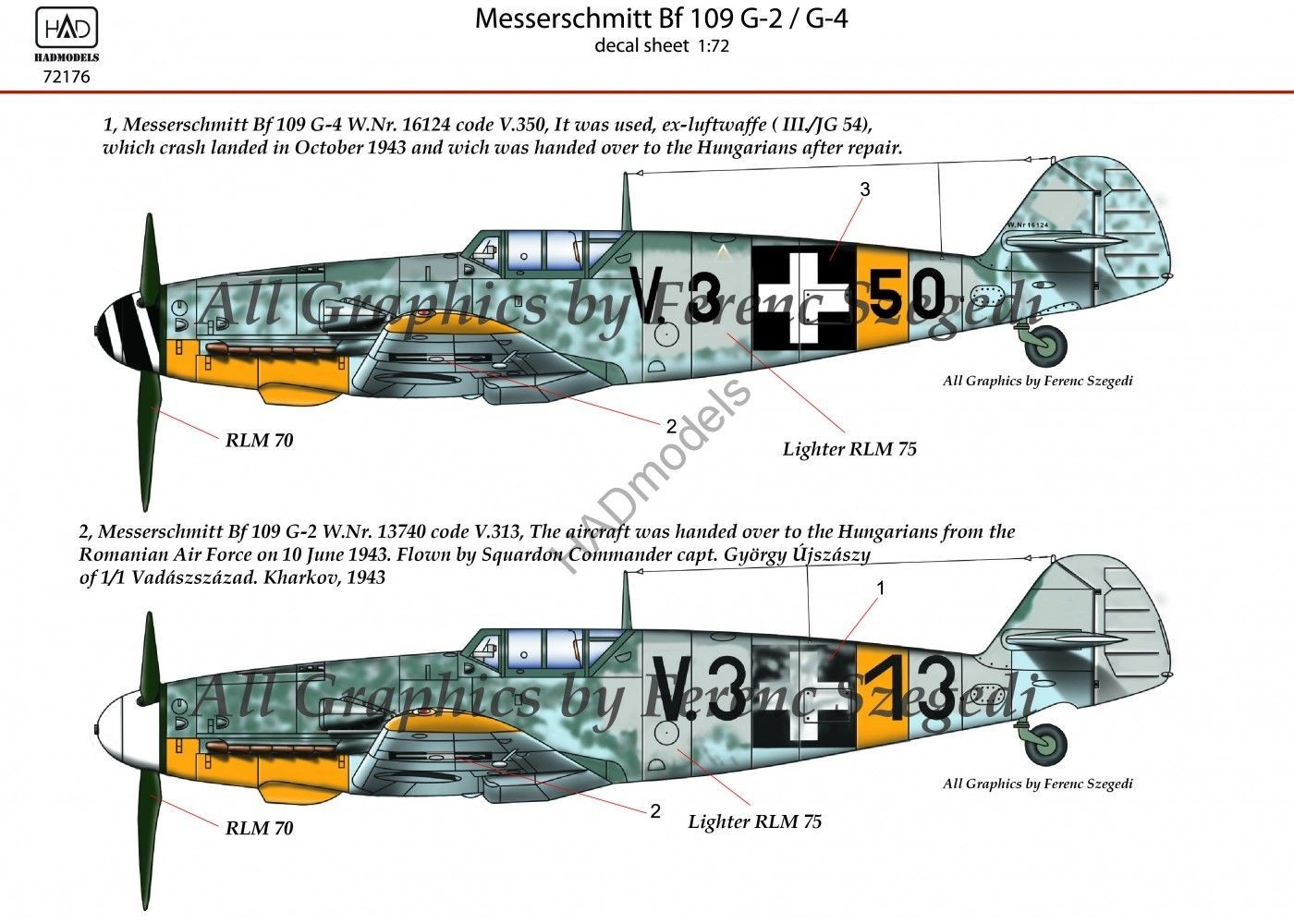 Accessoires - Décal Messerschmitt Bf-109G-2 / Bf-109G-4 (HunV.3 + 13; 