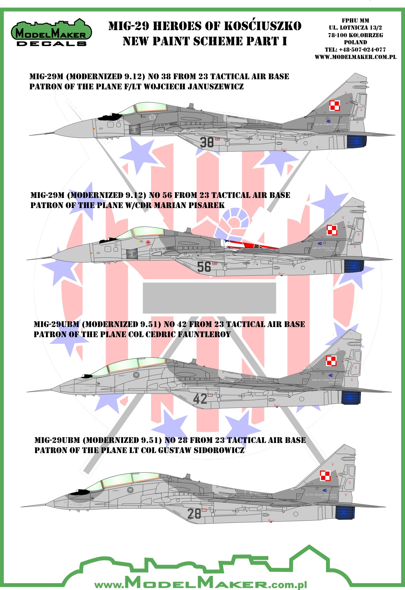 Accessoires - Décal Mikoyan MiG-29 Heroes of Ko & 347; ciuszko nouveau