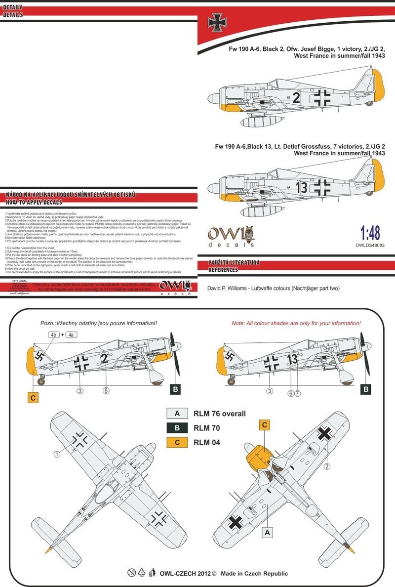 Accessoires - Décal Focke-Wulf Fw-190A-6 2./JG2 Nachtjäger J. Bigge ou