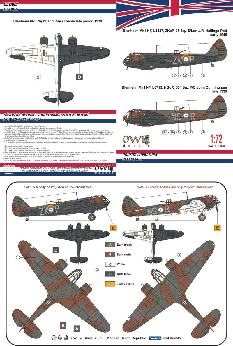 Accessoires - Décal Bristol Blenheim Mk.I NF Partie I NGoR (Cunningham