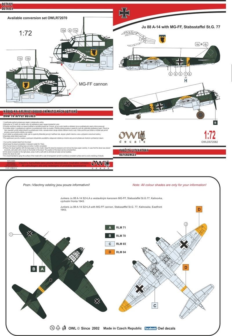 Accessoires - Décal Junkers Ju-88A-14 avec MG FF (StG.77) S2 + HA ou S