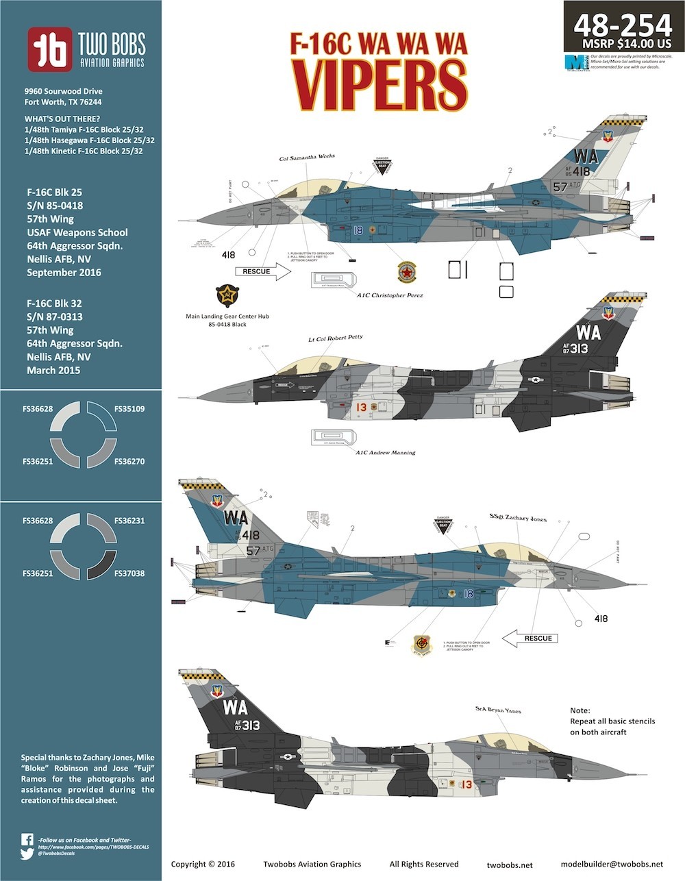 Accessoires - Décal Lockheed-Martin F-16C WA WA Vipers de WA (nouveau 