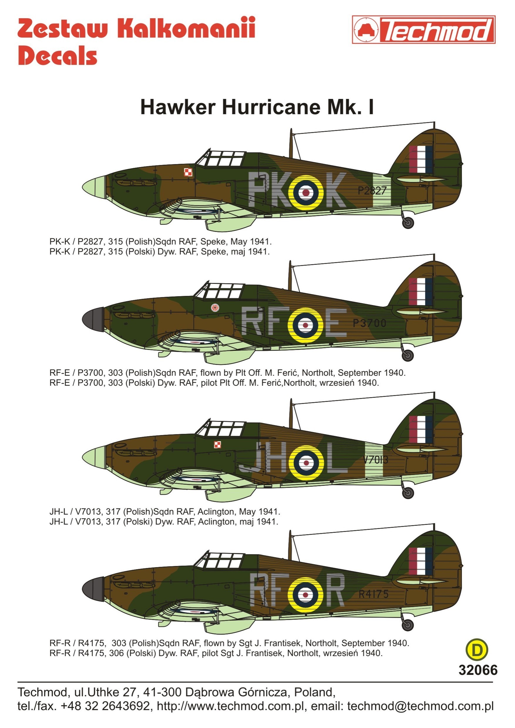 Accessoires - Décal Hawker Hurricane Mk.I- 1/32-Techmod