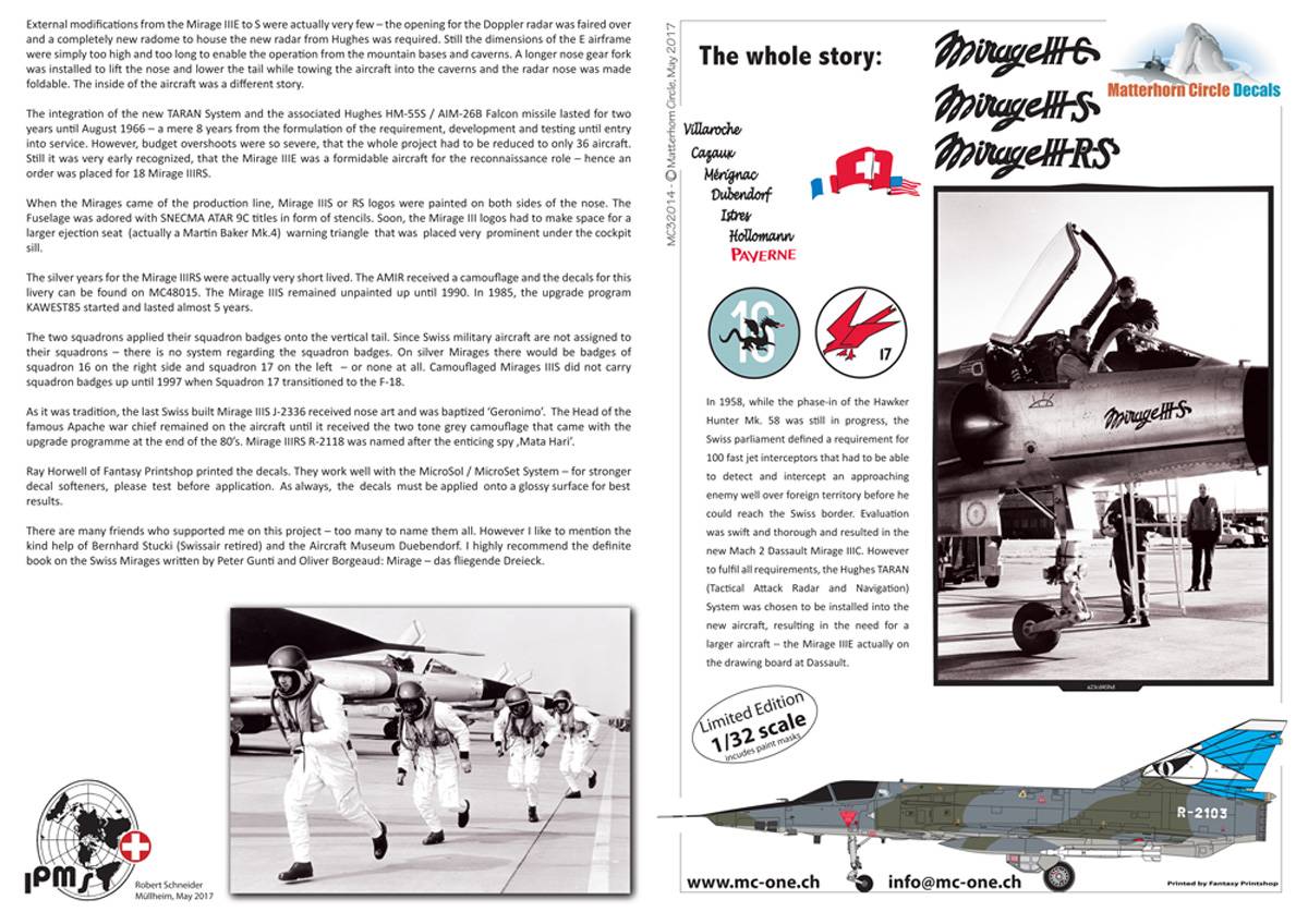 Accessoires - Décal Dassault Mirage IIIC, IIIS, IIIRS (avec masques de