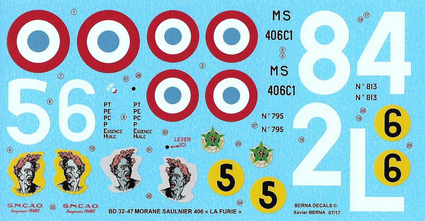 Accessoires - Décal Morane-Saulnier Mme406 GC III / 7 'La Furie': Lt R