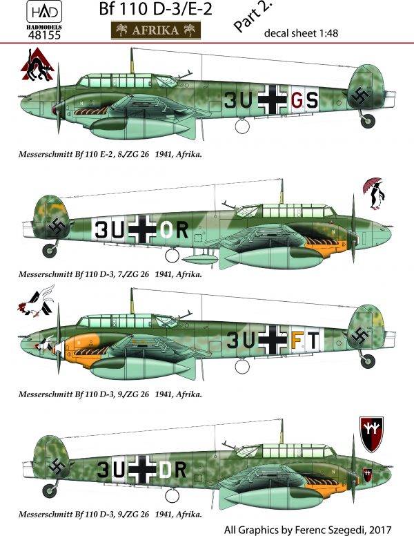Accessoires - Décal Messerschmitt Bf-110D-3 / Bf-110E-2 Afrique partie