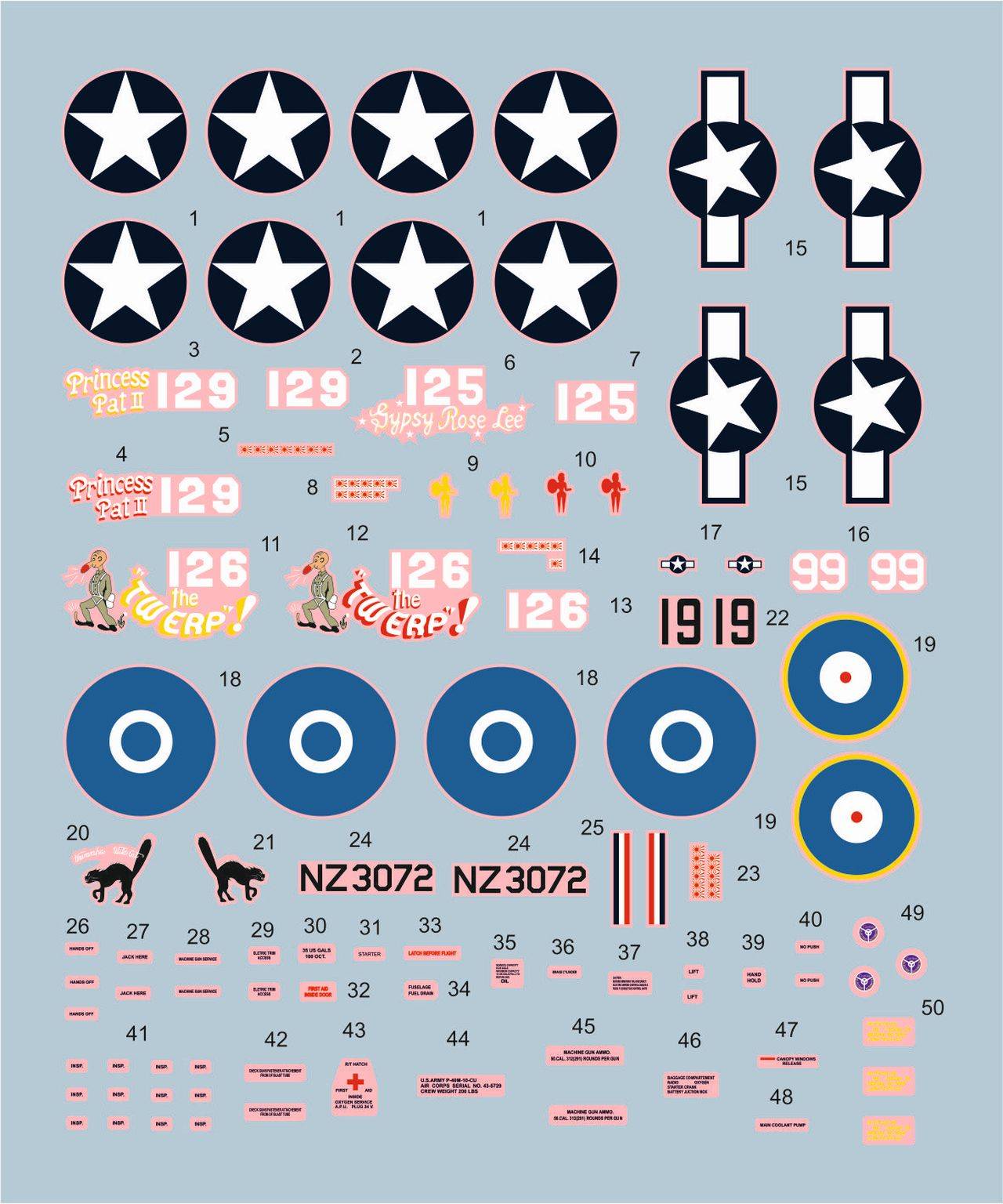 Accessoires - Décal Curtiss P-40M Warhawk - Stickers guerriers Pacific