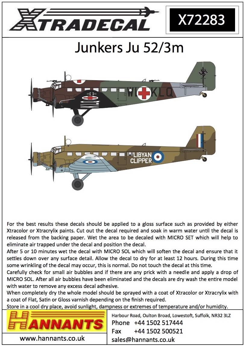 Accessoires - Décal Junkers Ju-52 / 3m (6) de l'aéronef Lufwaffe WL + 