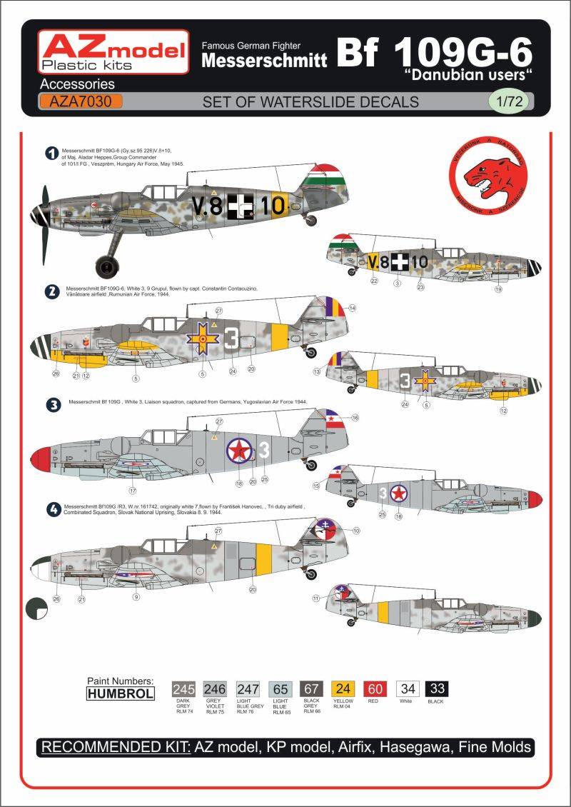 Accessoires - Décal Messerschmitt Bf 109G-6 Danubian utilisateurs, jeu