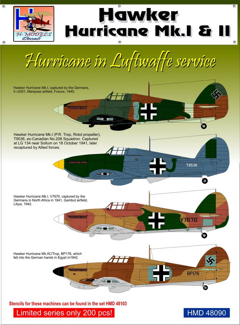 Accessoires - Décal Hawker Hurricane Mk.I / Mk.IIC / Trop dans Luftwaf