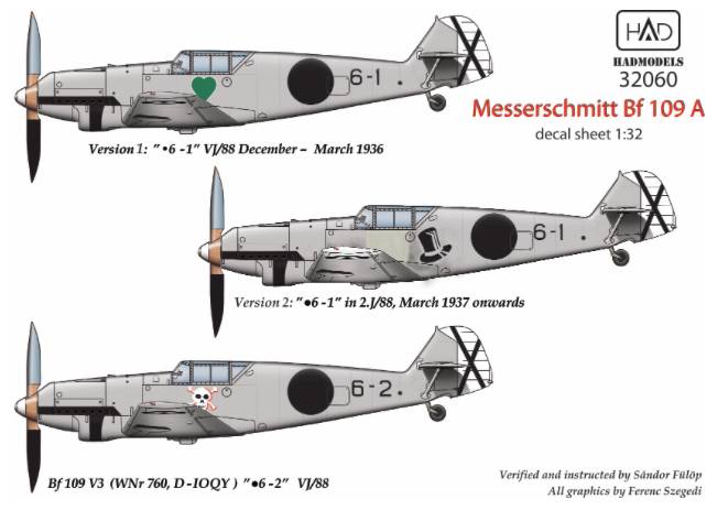 Accessoires - Décal Messerschmitt Bf-109A (6.1; 6.2)- 1/32-HAD Models