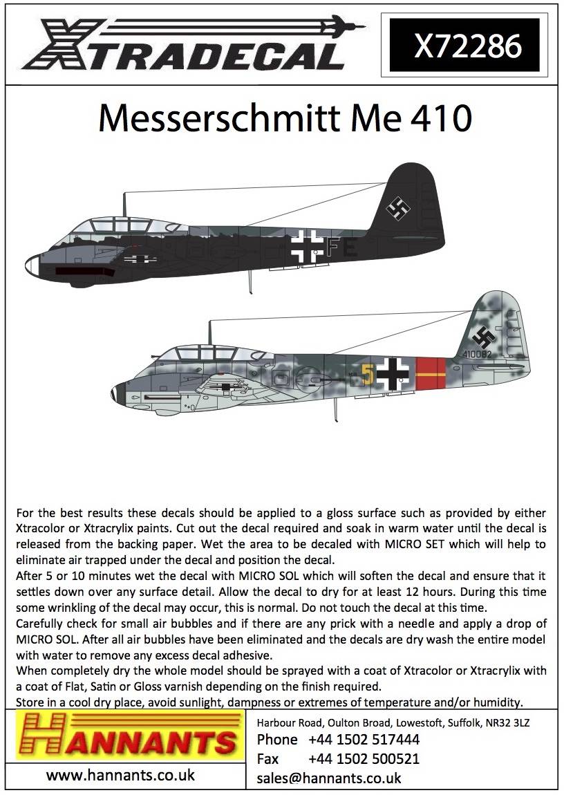 Accessoires - Décal Messerchmitt Me-410A-1 (13) 11 Blanc 4 / ZG26 Lt R