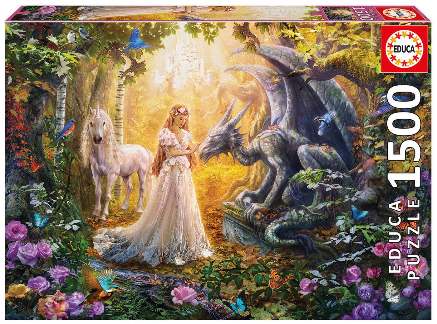 Puzzle - Puzzle Dragon, princesse et licorne--Educa