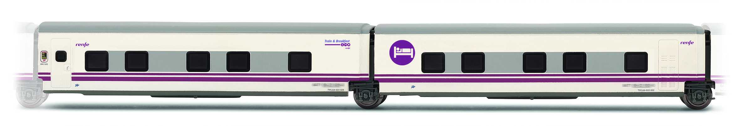 Trains miniatures : locomotives et autorail - 2 voitures-lits Talgo Be