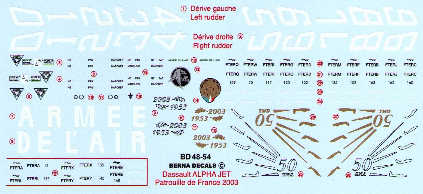 Accessoires - Décal Re-publié! Dassault Alpha Jet Patrouille de France