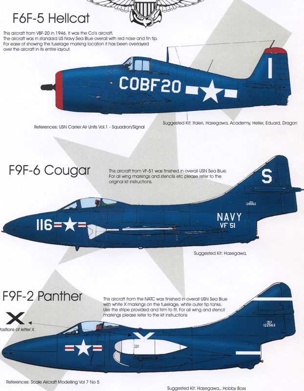 Accessoires - Décal US Navy Blues Pt: 3Grumman F6F-5 Hellcat COBF20 / 