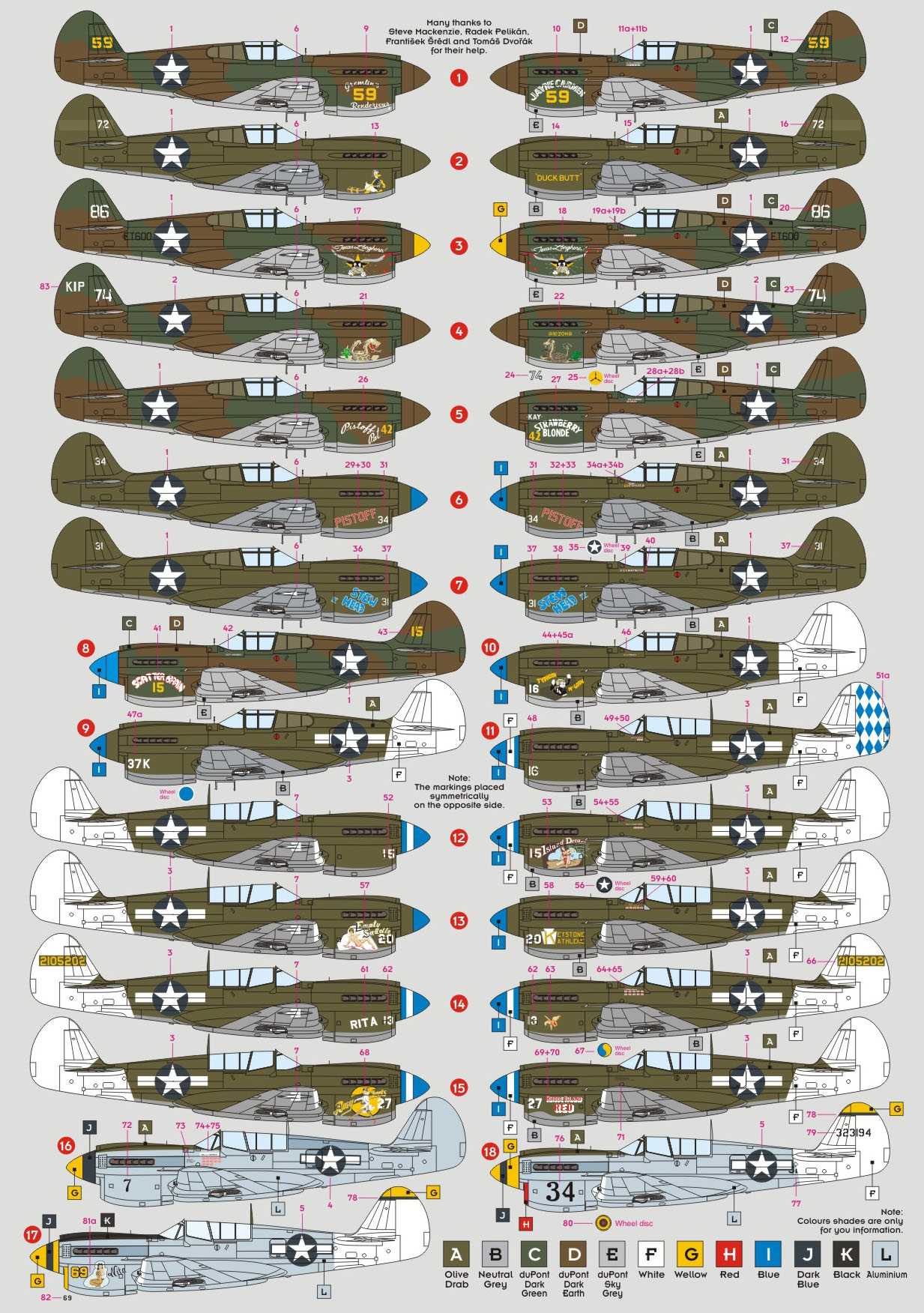 Accessoires - Décal Curtiss P-40E / P-40K / P-40N 49e Warhawks FG au c