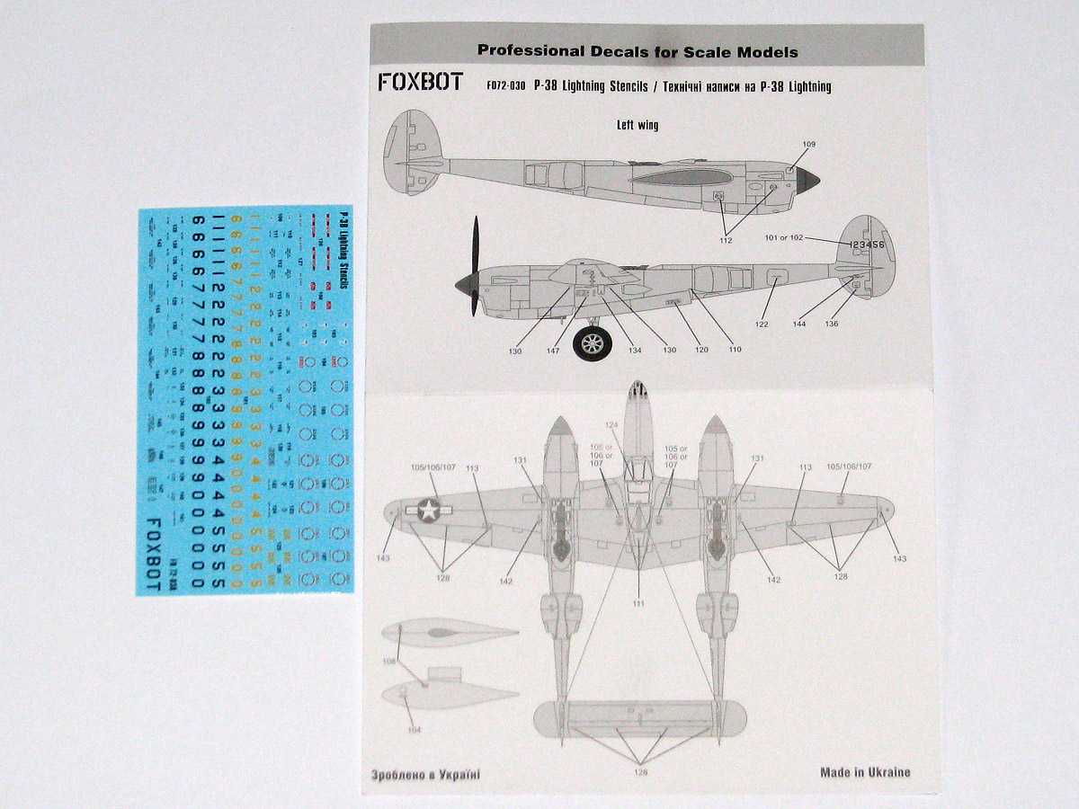 Accessoires - Décal Lockheed P-38 Lightning Stencils [P-38J P-38F/P-38
