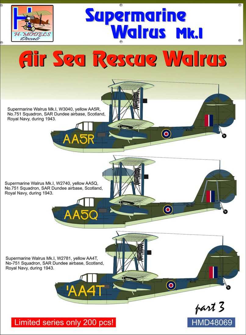 Accessoires - Décal Supermarine Walrus Mk.I/Mk.II - ASR, Pt.3- 1/48 -H