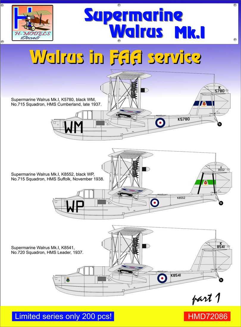 Accessoires - Décal Supermarine Walrus Mk.I dans FAA Service, Pt.1-1/7