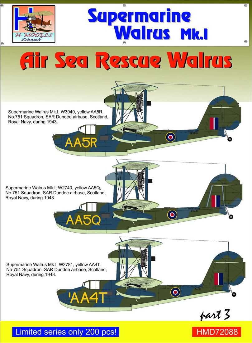 Accessoires - Décal Supermarine Walrus Mk.I - ASR, Pt.3-1/72-H-Model D