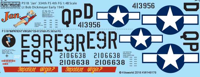 Accessoires - Décal Mustang P-51B Nord-Américain 44-13956 QP-D 'Jan'-P