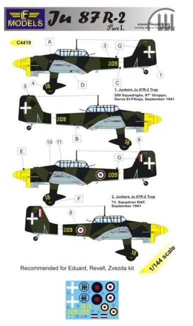 Accessoires - Décal Junkers Ju-87R-2 'Stuka' partie 1 (conçu pour être