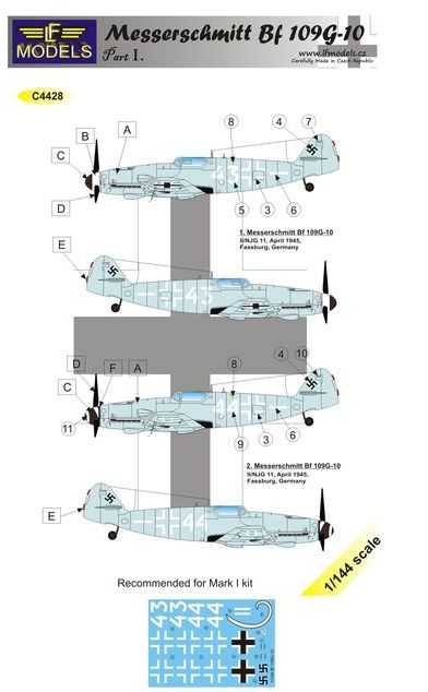 Accessoires - Décal Messerschmitt Bf-109G-10 partie 1 (conçu pour être