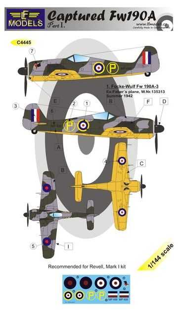 Accessoires - Décal Capturé Focke-Wulf Fw-190A-3 partie 1 (conçu pour 