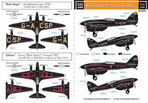 Accessoires - Décal De Havilland DH-88 Comet 'Black' (Black magic & Sa