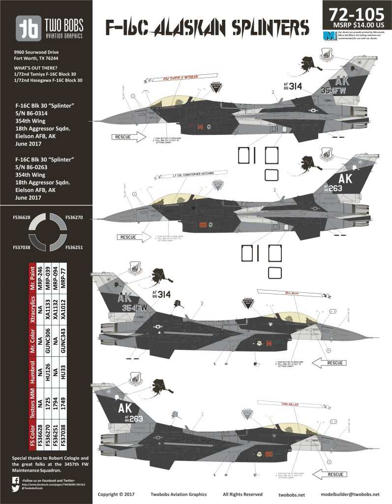 Accessoires - Décal Lockheed-Martin F-16C Les éclats d'Alaska. Pour ne