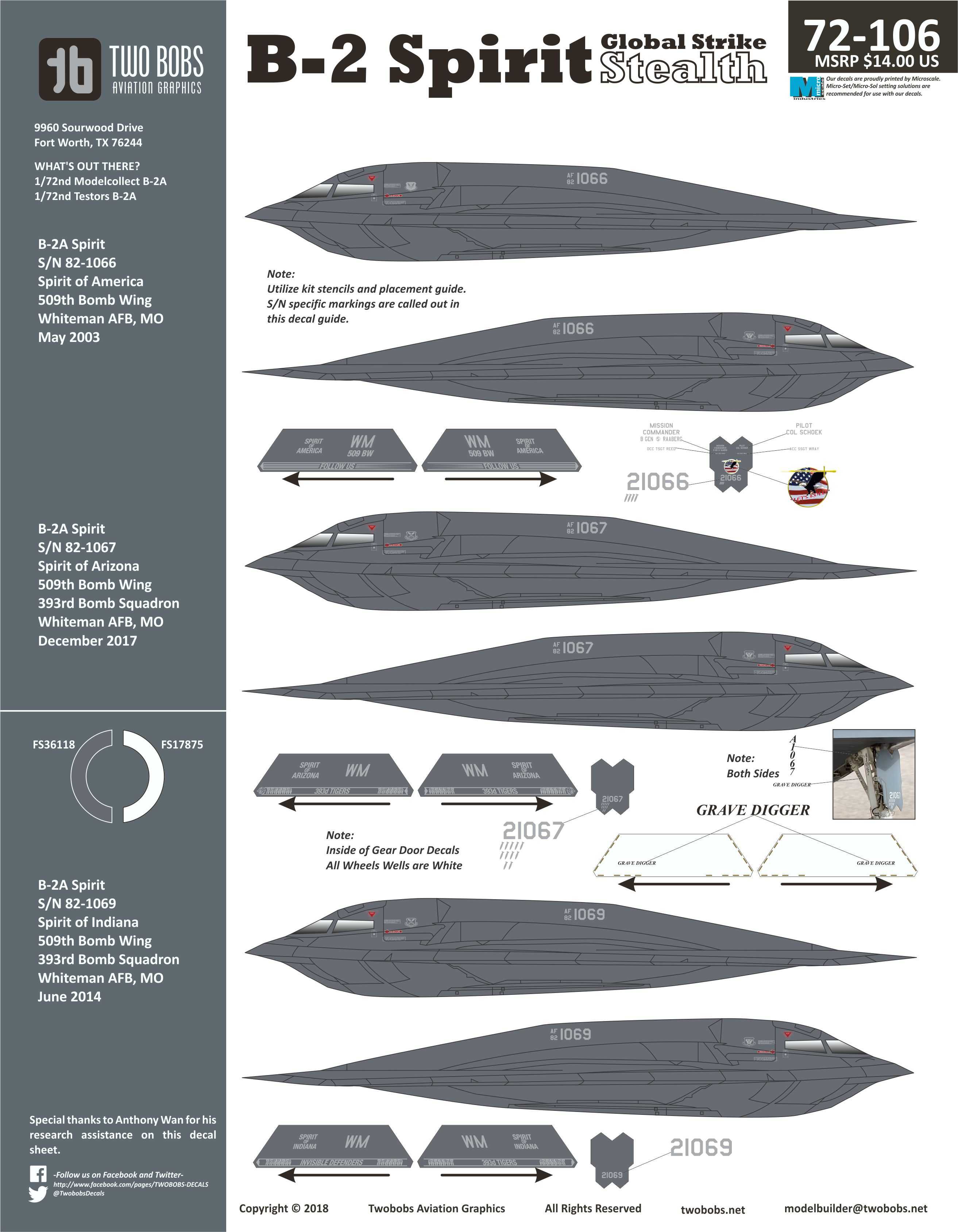 Accessoires - Décal Northrop B-2A Spirit Stealth Bomber Twobobs a coll