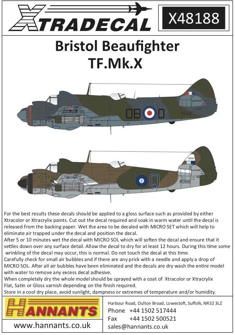 Accessoires - Décal Bristol Beaufighter TF. Mk.X (4) RD427 EO_O 406 (A