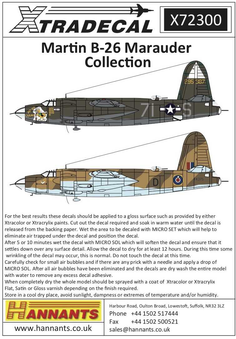 Accessoires - Décal Martin B-26 Marauder (7) 41-34946 YA-L 386BG 555BS