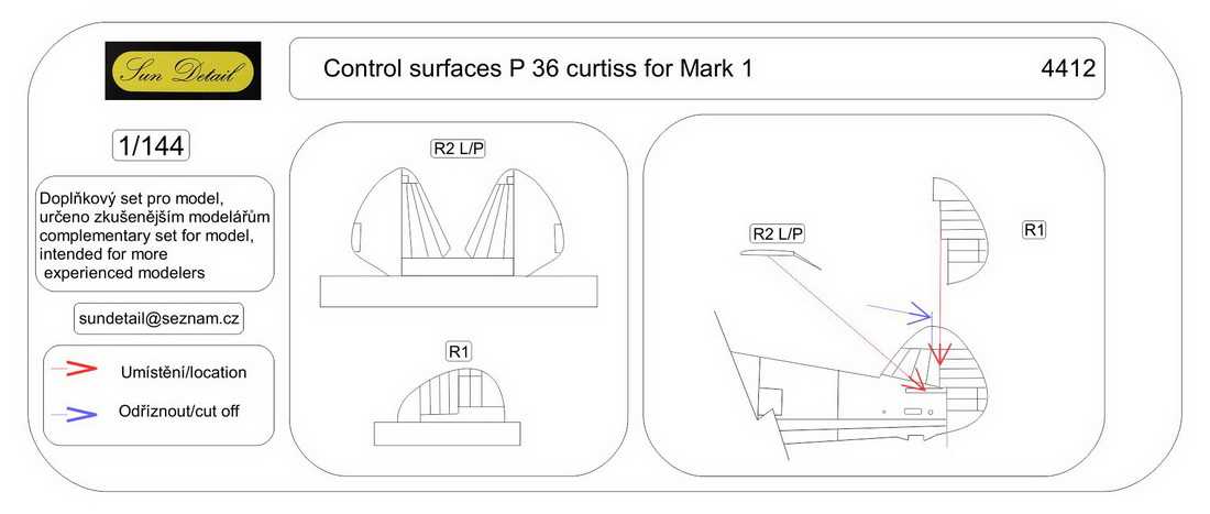 Accessoires - Curtiss H-75/Mohawk III/P-36 control surfaces (designed 