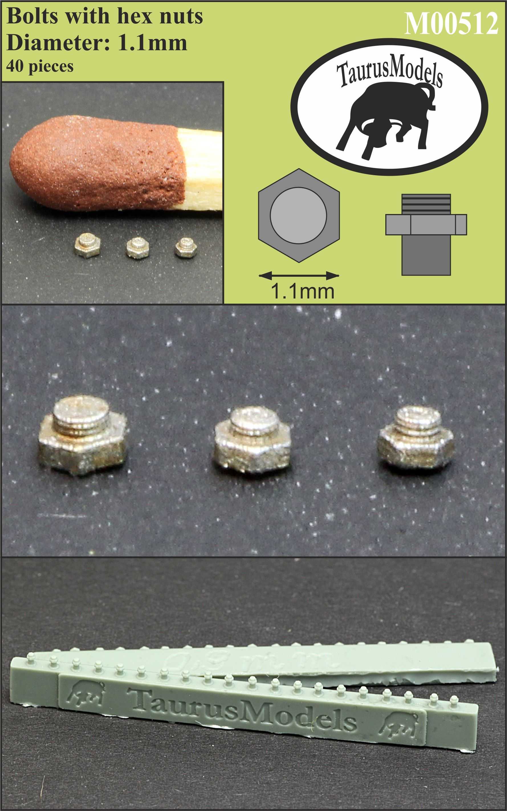 Accessoires - Boulons avec écrous hexagonaux Diamètre: 1,1 mm 40 pièce