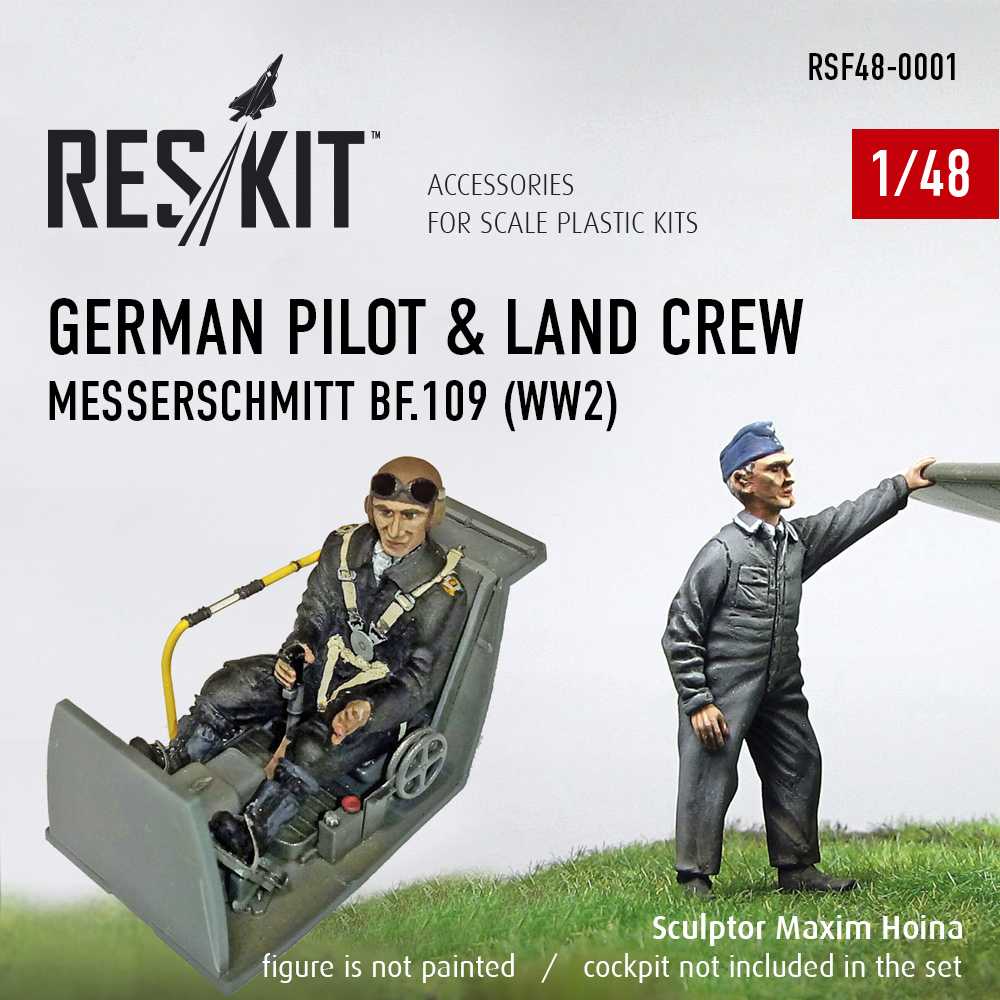 Figurines - Le pilote allemand et l'équipe au sol Messerschmitt Bf-109