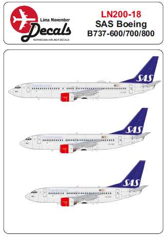 Accessoires - Décal SAS Boeing 737-600 / 737-700 / 737-800 pour kits H