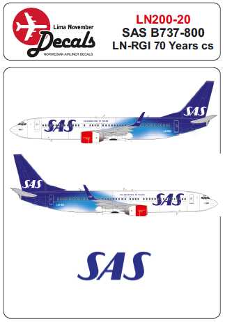 Accessoires - Décal SAS Boeing 737-800 LN-RGI SAS 70 ans cs pour kits 