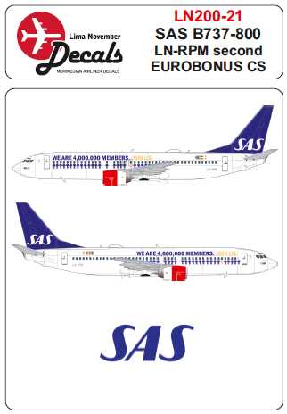 Accessoires - Décal SAS Boeing 737-800 LN-RPM deuxième Eurobonus cs po