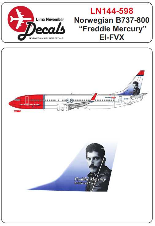 Accessoires - Décal Boeing 737-800 EI-HVX norvégien Freddie Mercury-1/