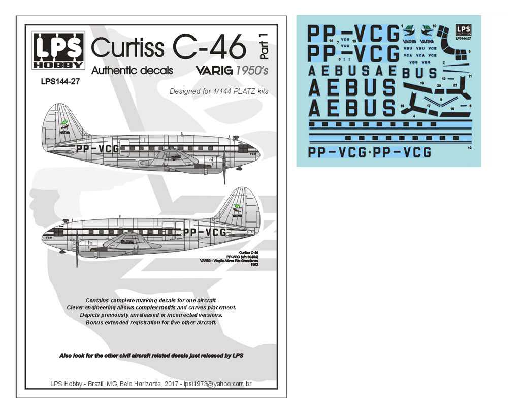 Accessoires - Décal VARIG (premières couleurs) Curtiss C-46-1/144-LPS