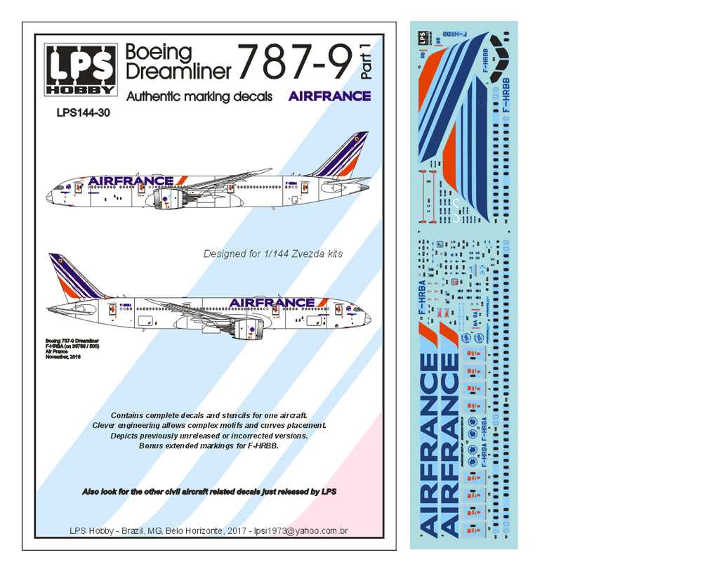 Accessoires - Décal Air France Boeing 787-9-1/144-LPS