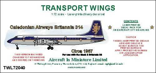Accessoires - Décal Caledonian Airways Britannia 314 (vers 1967) ensem