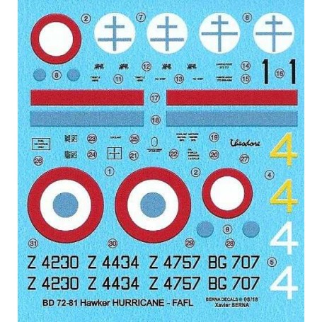  Décal Réédité! Hawker Hurricane Mk.I GC1 'Alsace' Z4757 Capitaine Tulasne 05/1942, Z4434 Fuka 07/1942, Z4230 Aspirant Mailfert 