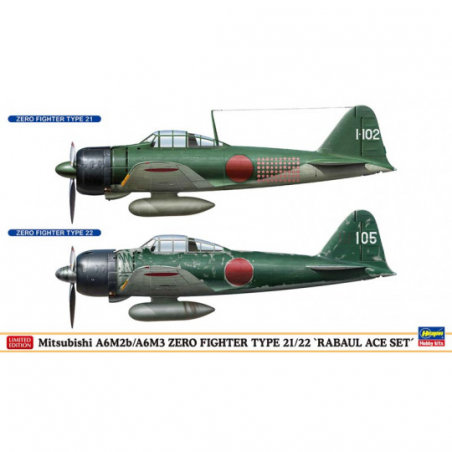 Maquette avion Maquettes d'avions en plastique chasseurs Mitsubishi A6M2b et A6M3 "Rabaul ace set" 1:72