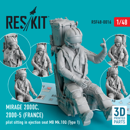 Figurine  Dassault-Mirage 2000C, 2000-5 (FRANCE) pilot sitting in ejection seat MB Mk.10Q (Type 1) (3D Printed)