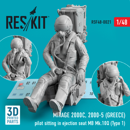 Figurine  Dassault-Mirage 2000C 2000-5 (GREECE) pilot sitting in ejection seat MB Mk.10Q (Type 1) (3D Printed)